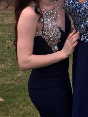 City Triangles Navy Prom Dress with Crystal Appliqué